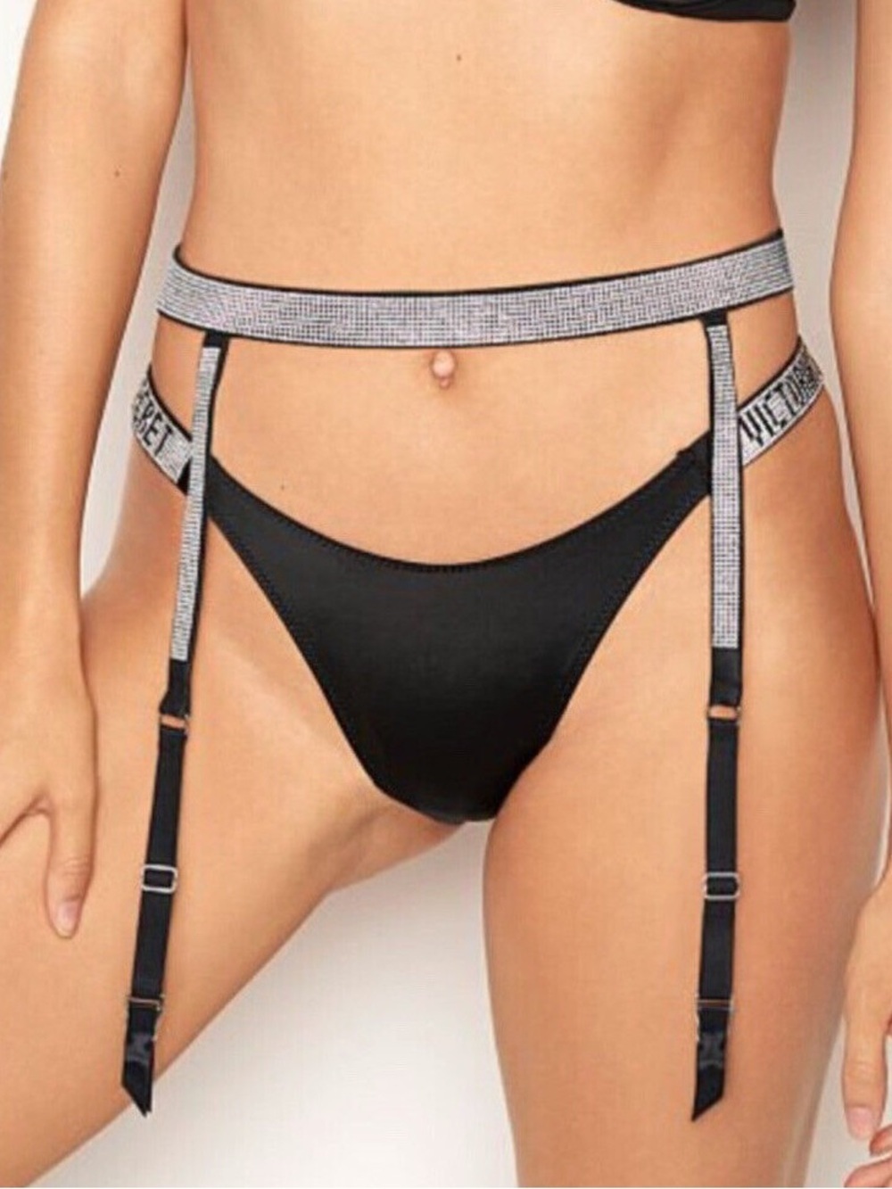 Victoria's Secret Black Rhinestone-Embellished Garter